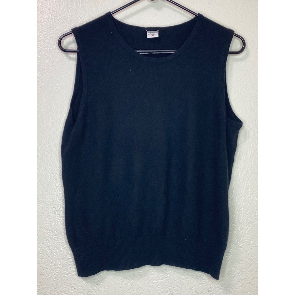 Vintage Real Clothes Black Cashmere Sleeveless Sweater Vest Crew Neck Knit Tank